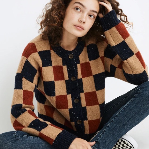 Madewell Checkered Colburne Cardigan Sweater in Coziest Textured Yarn - Picture 8 of 8